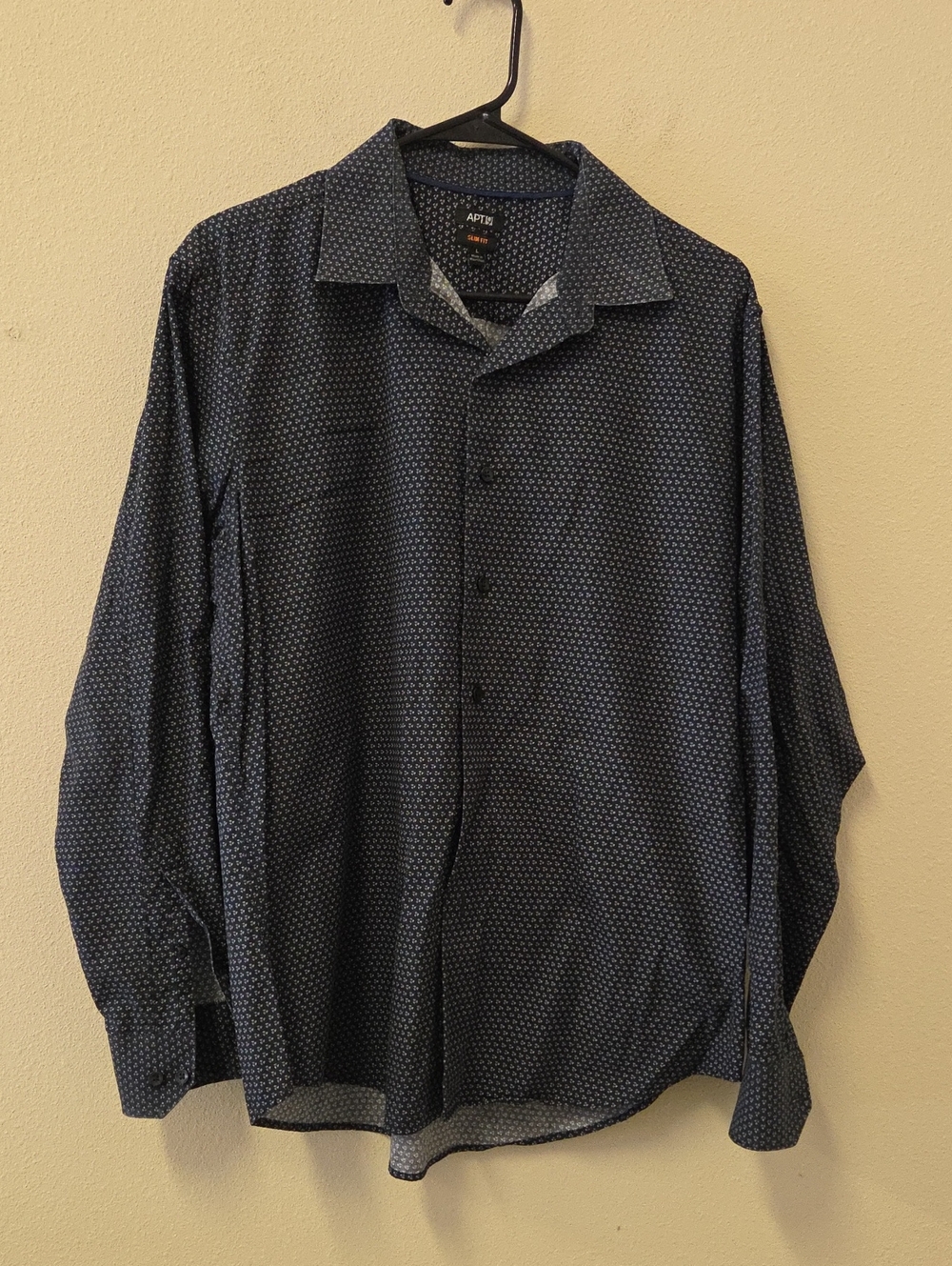 Apt. 9 Black Micro-Pattern Long Sleeve Slim Fit Shirt Size L